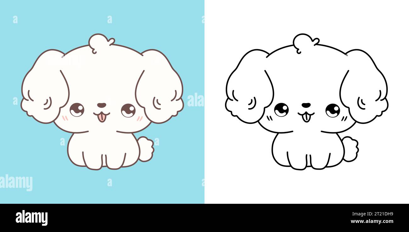 Kawaii Bichon Frise Dog pour Coloriage page et Illustration. Adorable clip Art Dog. Illustration de Vecteur