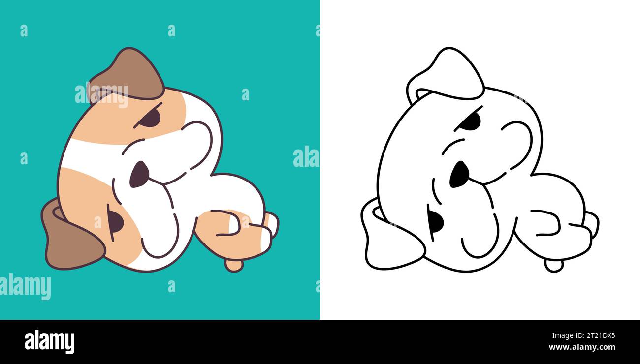 Kawaii Clipart Bulldog Dog Illustration et pour Coloriage page. Drôle Kawaii Puppy. Illustration de Vecteur