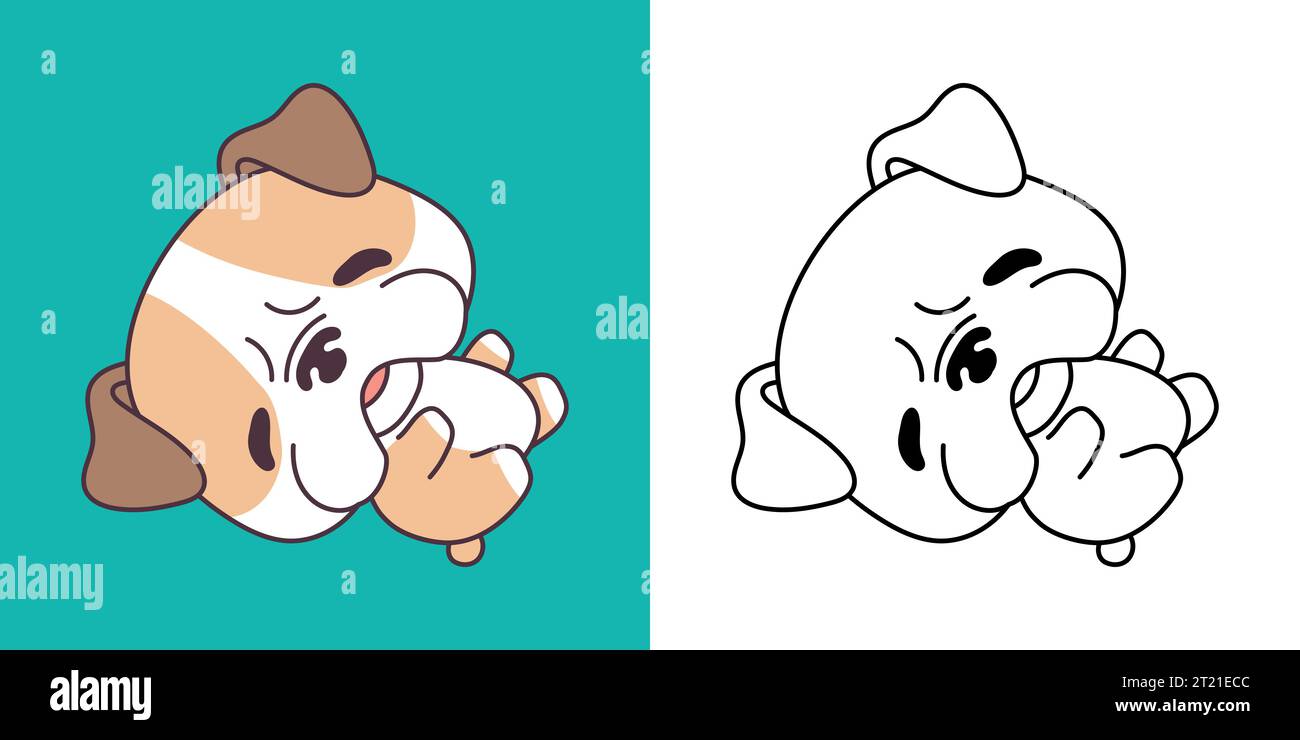 Cute Bulldog Dog Clipart pour Coloriage page et Illustration. Joyeux clip Art Puppy. Illustration de Vecteur