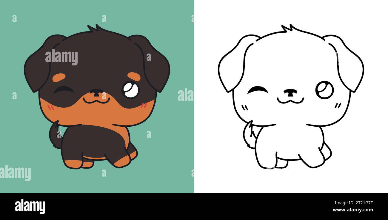Dessin animé Rottweiler Dog Clipart pour la page de coloriage et l'illustration. Clip Art Puppy isolé. Illustration de Vecteur