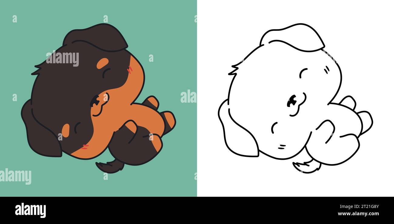Mignon Rottweiler Dog Clipart pour la page de coloriage et l'illustration. Joyeux clip Art Puppy Illustration de Vecteur