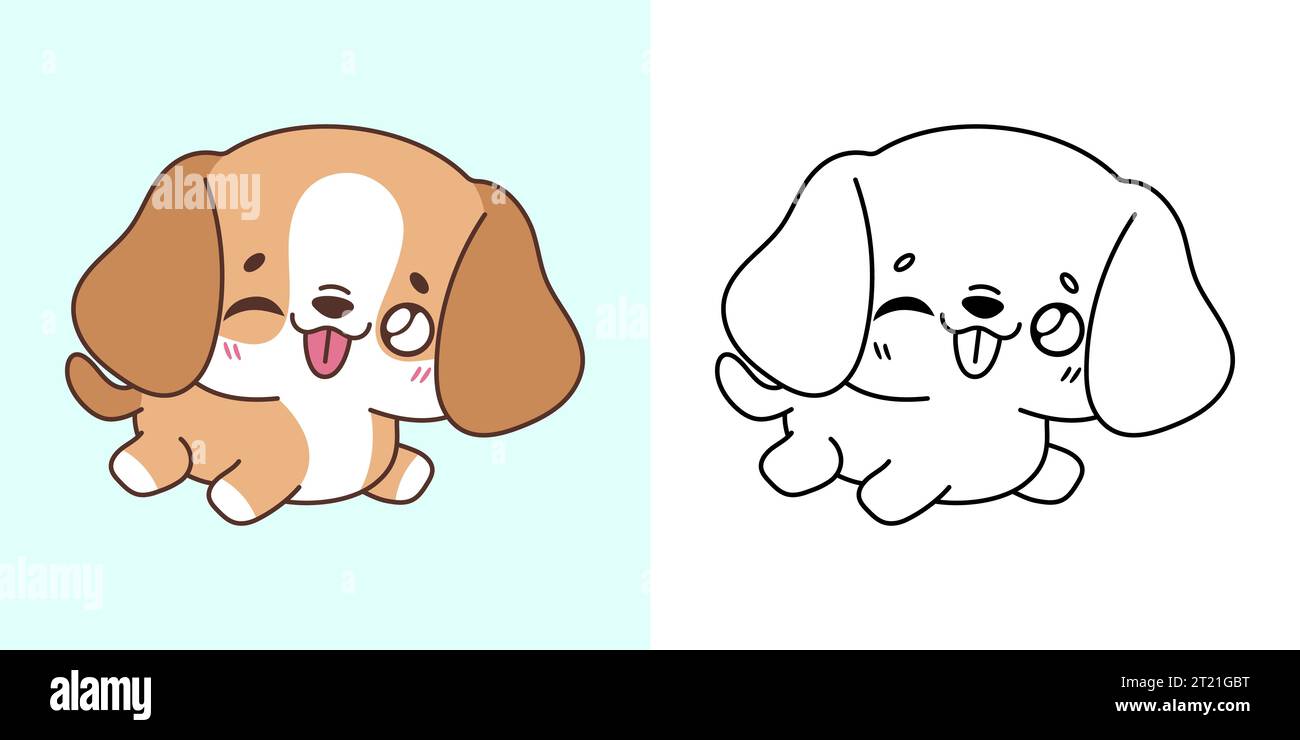 Kawaii Clipart Beagle Dog Illustration et pour Coloriage page. Drôle Kawaii Puppy. Illustration de Vecteur