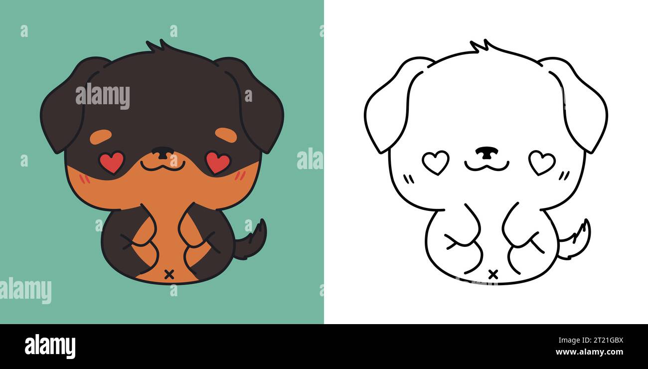 Mignon IsolatedRottweiler Dog Illustration et pour Coloriage page. Dessin animé clip Art Dog. Illustration de Vecteur