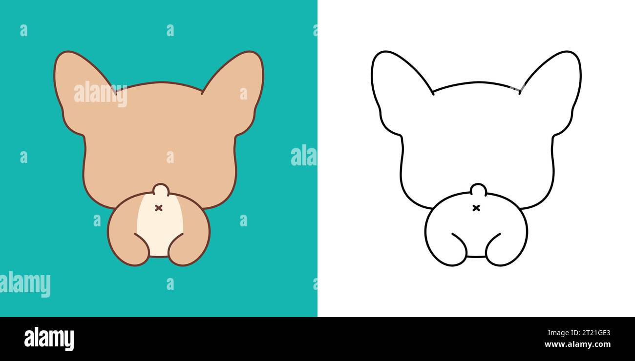Kawaii Clipart French Bulldog Dog Illustration et pour Coloriage page. Drôle Kawaii Doggy. Illustration de Vecteur