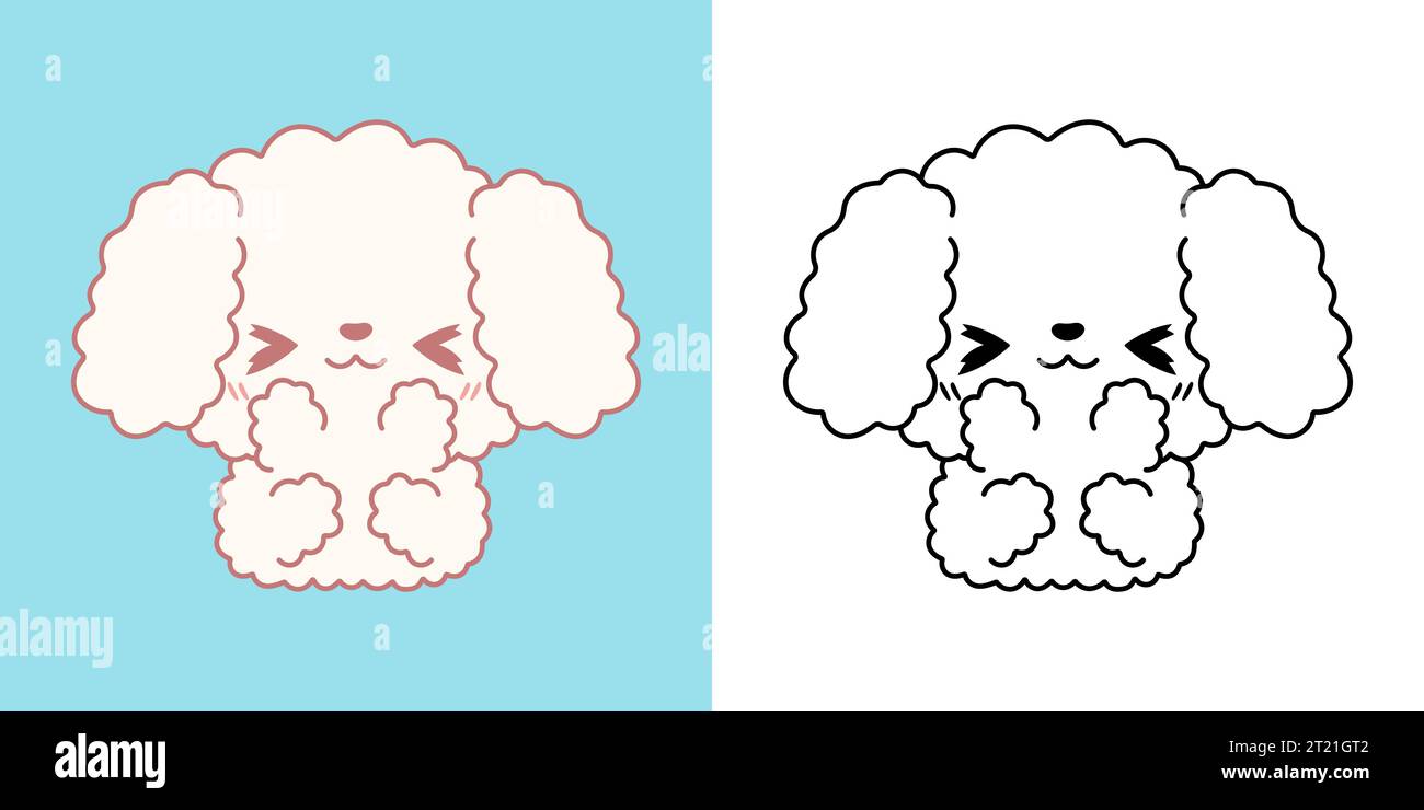 Clipart de chien de caniche de dessin animé pour la page de coloriage et l'illustration. Chien isolé clip Art. Illustration de Vecteur