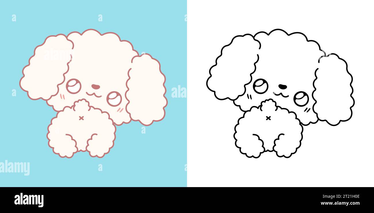 Chien caniche Kawaii pour coloriage et illustration. Adorable clip Art Doggy. Illustration de Vecteur