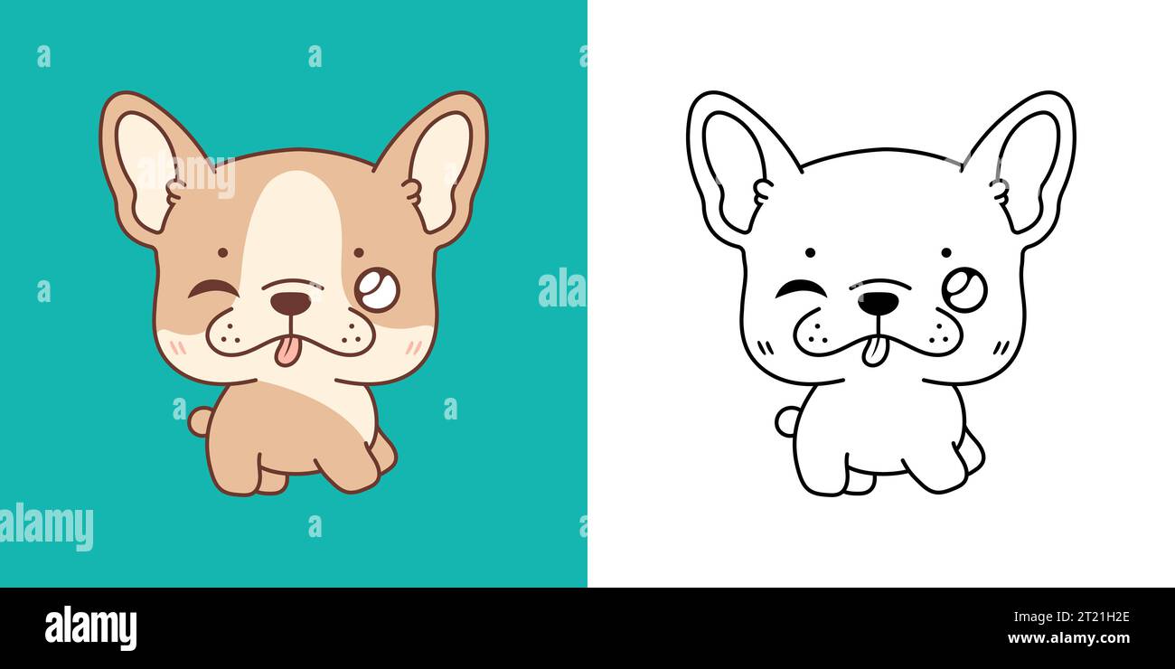 Kawaii French Bulldog Dog pour la page à colorier et l'illustration. Adorable clip Art Dog. Illustration de Vecteur