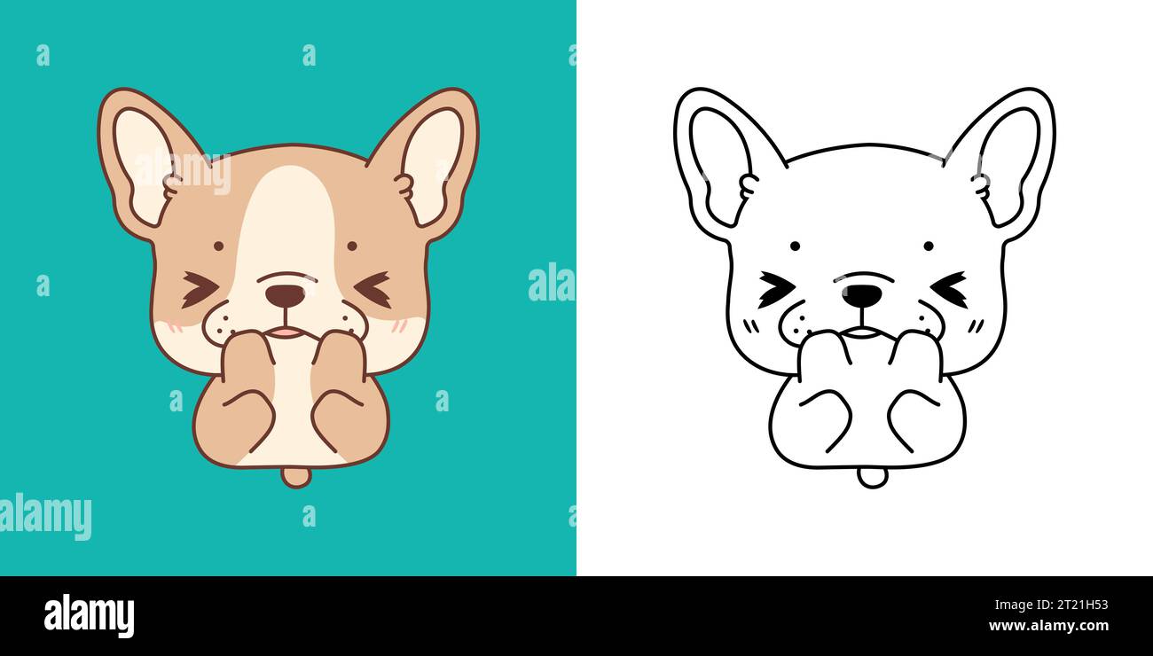 Mignon IsolatedFrench Bulldog Puppy Illustration et pour Coloriage page. Dessin animé clip Art Dog Illustration de Vecteur