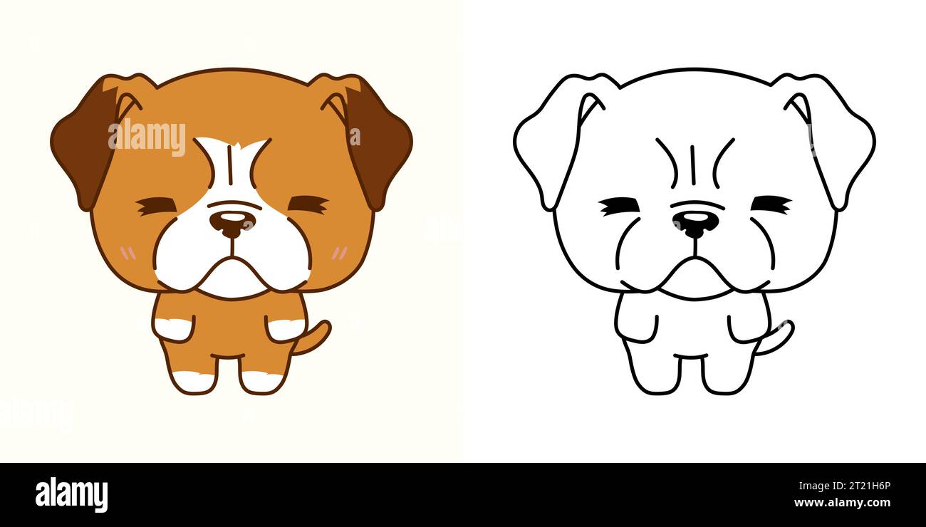 Cute Boxer Dog Clipart pour la page de coloriage et l'illustration. Happy clip Art Dog. Illustration de Vecteur