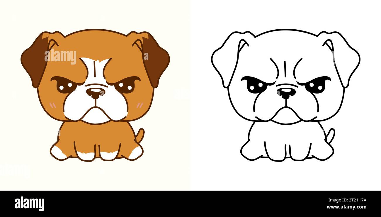 Mignon IsolatedBoxer Puppy Illustration et pour Coloriage page. Dessin animé clip Art Dog. Illustration de Vecteur
