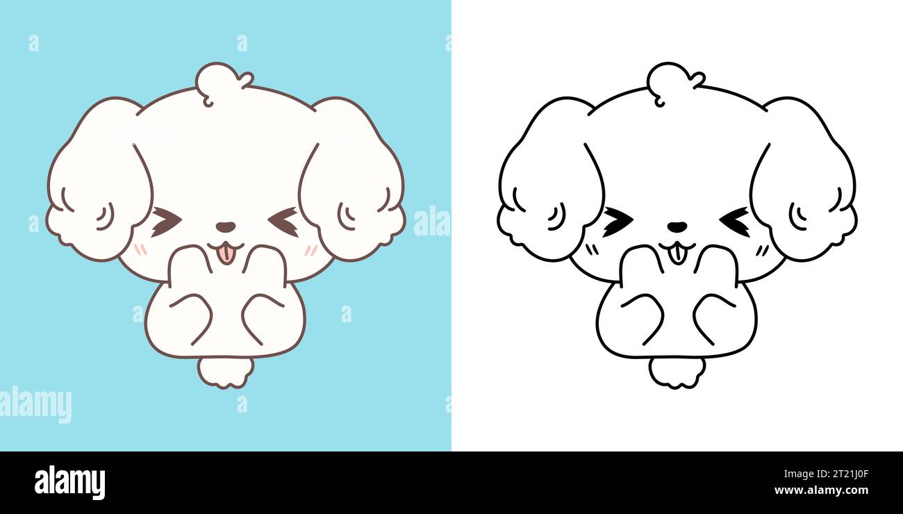 Mignon IsolatedBichon Frise Dog Illustration et pour Coloriage page. Dessin animé clip Art Dog. Illustration de Vecteur