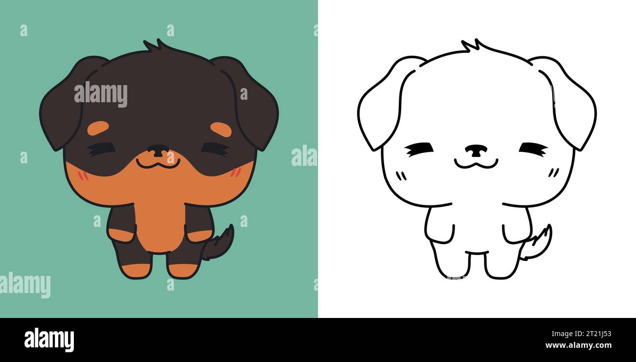Kawaii Rottweiler Dog pour coloriage et illustration. Adorable clip Art Puppy. Illustration de Vecteur