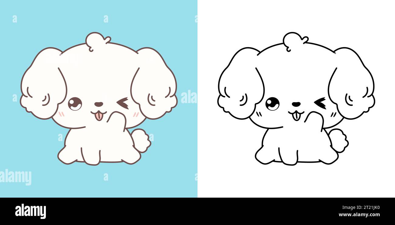Cartoon Bichon Frise Dog Clipart pour Coloriage page et Illustration. Chien isolé clip Art Illustration de Vecteur