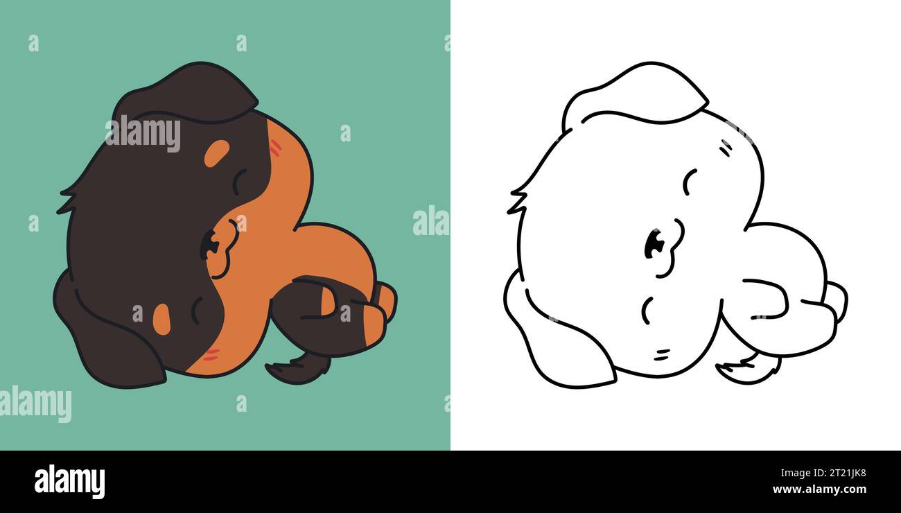 Kawaii Clipart Rottweiler Dog Illustration et pour Coloriage page. Drôle Kawaii Puppy. Illustration de Vecteur