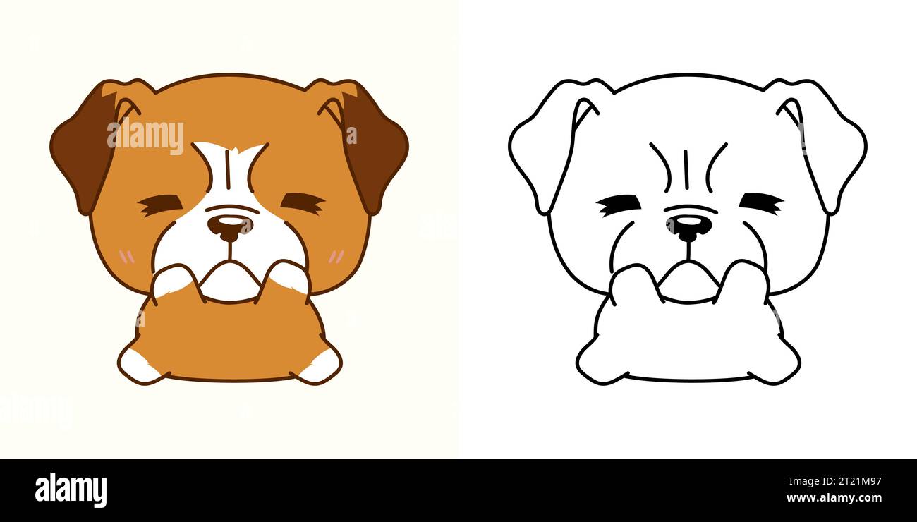 Définir Vector Boxer Puppy multicolore et Noir et blanc. Kawaii clip Art Dog. Illustration de Vecteur