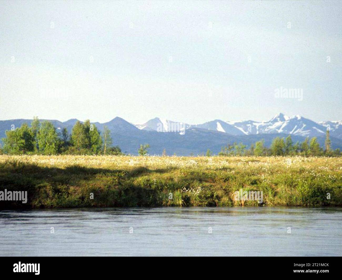 Une vue de la rivière Tuluksak qui traverse la toundra, un affluent de la rivière Kuskokwim dans l'ouest de l'Alaska. Cette région fait partie du refuge faunique national du delta du Yukon. Lieu : Alaska occidental. Banque D'Images