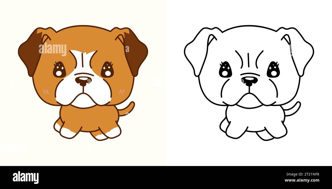 Kawaii Boxer Dog multicolore et Noir et blanc. Beau chiot isolé Illustration de Vecteur