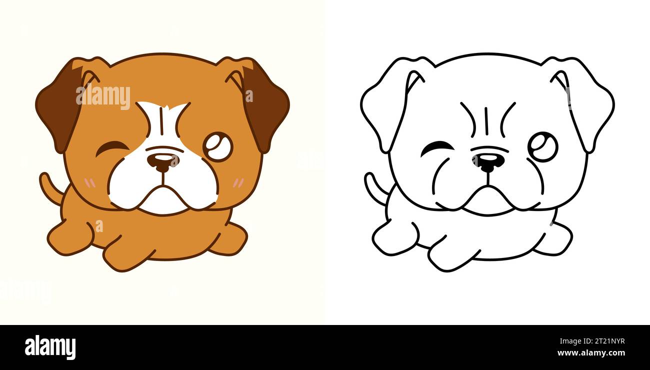 Kawaii Boxer Dog pour la page à colorier et l'illustration. Adorable clip Art Doggy. Illustration de Vecteur