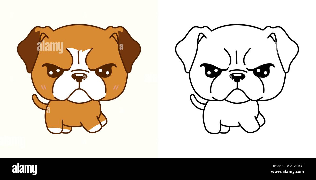 Kawaii Clipart Boxer Dog Illustration et pour Coloriage page. Chien Kawaii drôle. Illustration de Vecteur