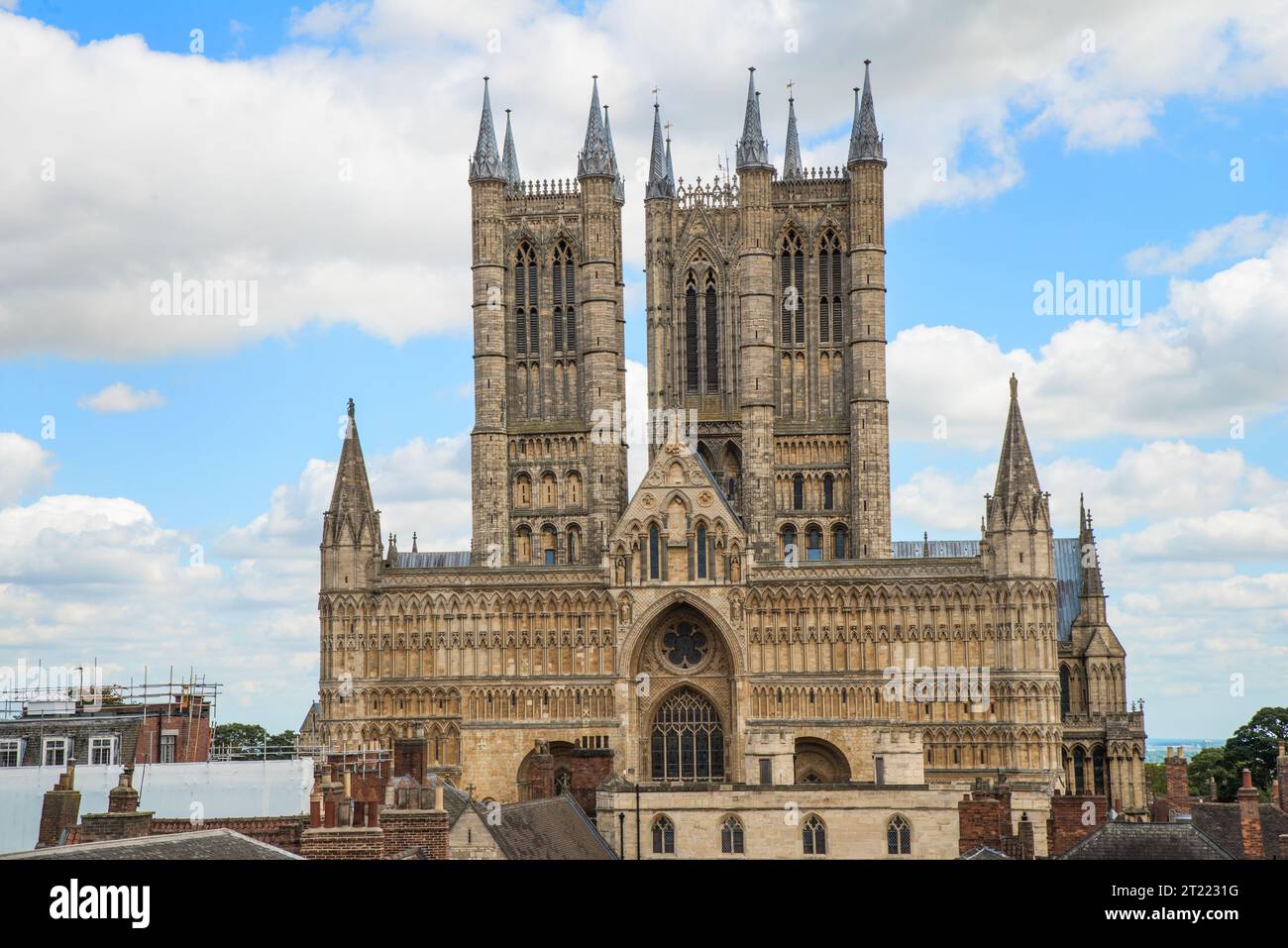 La façade ouest de la cathédrale de Lincoln, Lincoln, Lincolnshire, Angleterre Banque D'Images
