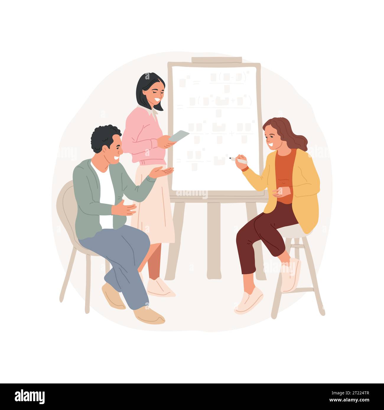 Mathématiques illustration vectorielle isolée de dessin animé. Groupe de personnes dérivant l'équation, travailler avec des nombres, les mathématiques comme passe-temps, calcul de formule, dessin animé de vecteur d'activité pratique. Illustration de Vecteur