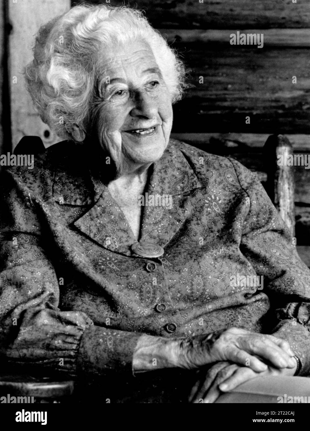 Portrait de Mardy Murie, chez elle à Moose, Wyoming. 7/8/90. Matières : Sciences de l'environnement ; Histoire. Localisation : Wyoming. Collection : Sciences de l'environnement. Banque D'Images