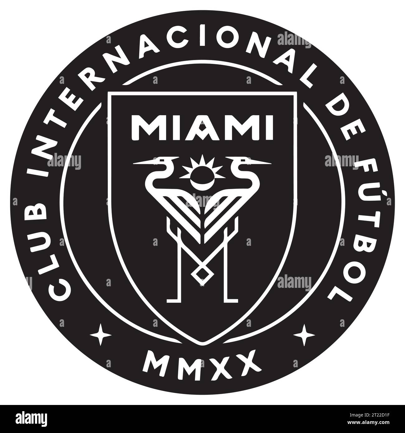 Inter Miami CF logo noir et blanc système de ligue de football professionnel américain, Illustration vectorielle Résumé image modifiable en noir et blanc Illustration de Vecteur