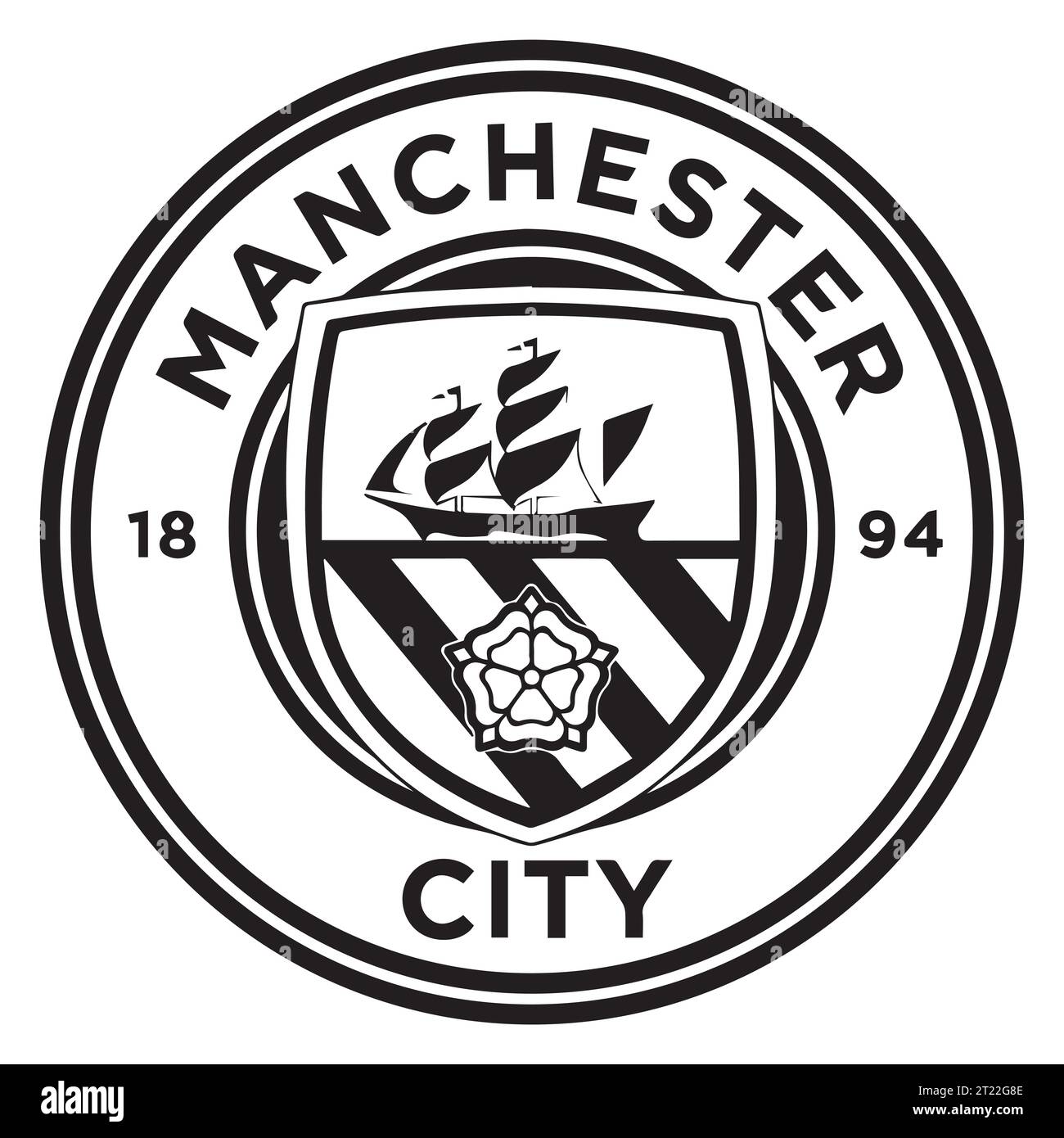 Manchester City FC logo noir et blanc Angleterre système de ligue de football professionnel, Illustration vectorielle Résumé image modifiable en noir et blanc Illustration de Vecteur