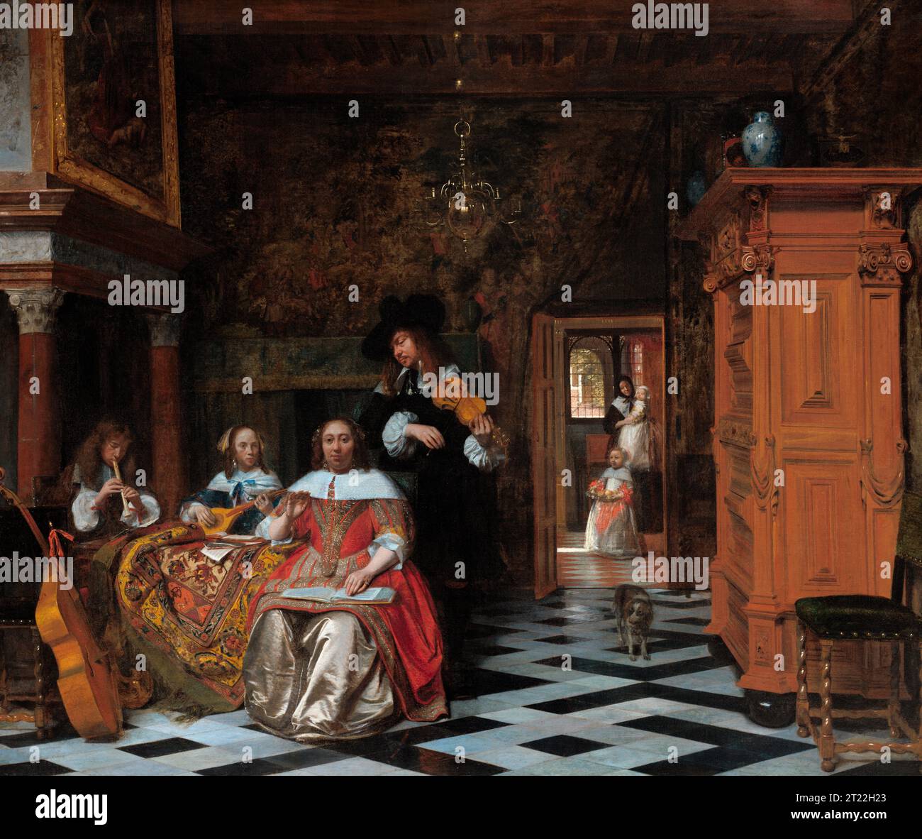 Pieter de Hooch. Peinture intitulée 'Portrait d'une famille jouant de la musique' par le peintre néerlandais de l'âge d'or, Pieter de Hooch (1629-1684), huile sur toile, 1663 Banque D'Images