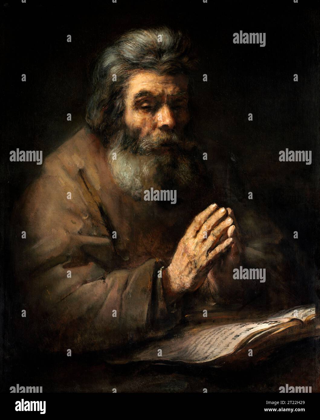 Rembrandt. Un homme âgé en prière de Rembrandt van Rijn (1606-1669), huile sur toile, années 1660 Banque D'Images