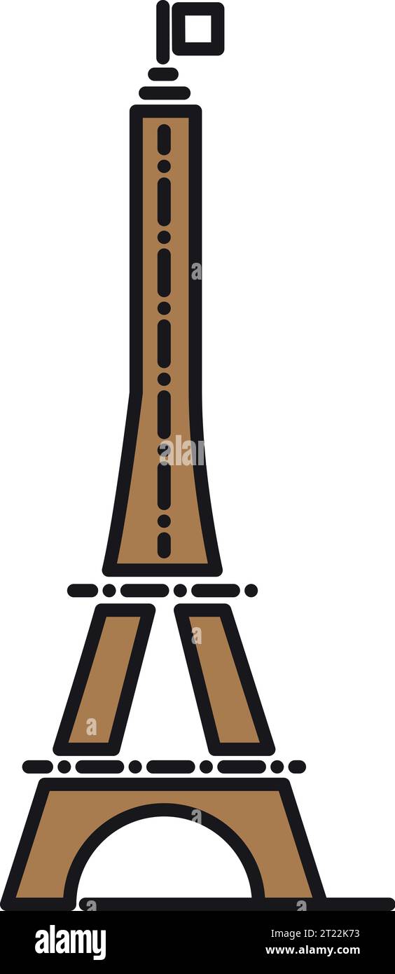 Dessin plat brun simple de la TOUR EIFFEL, PARIS Illustration de Vecteur