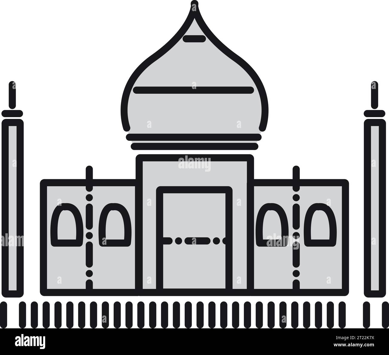 Dessin plat gris simple du TAJ MAHAL, AGRA Illustration de Vecteur