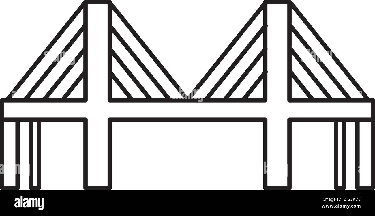 Simple dessin noir du LEONARD P. ZAKIM BUNKER HILL MEMORIAL BRIDGE, BOSTON Illustration de Vecteur