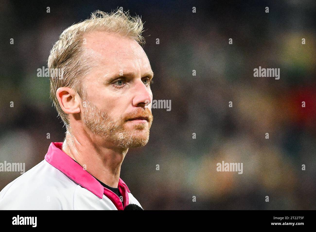 Arbitre Wayne BARNES lors de la coupe du monde 2023, match de quart de finale de rugby à XV entre l'Irlande et la Nouvelle-Zélande le 14 octobre 2023 au Stade de France à Saint-Denis près de Paris Banque D'Images