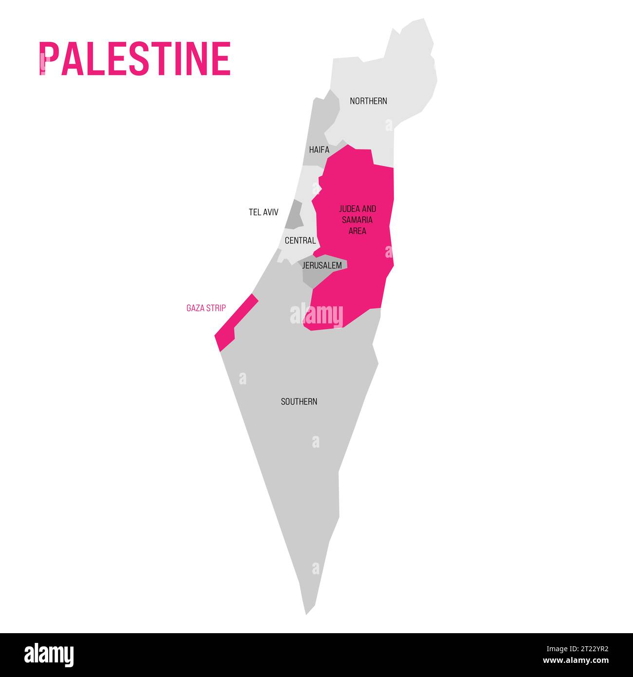 Carte politique de la Palestine mise en évidence dans la carte d'Israël. Bande de Gaza de couleur rose et région de Judée et Samarie. Illustration vectorielle Illustration de Vecteur