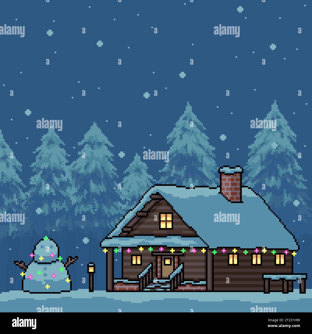 pixel art de maison de vacances d'hiver Illustration de Vecteur