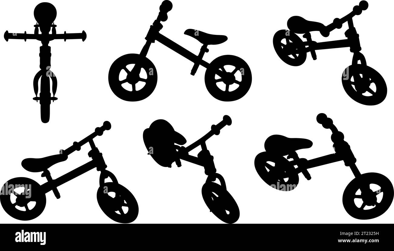 Collection de différents enfants vélo d'équilibre isolé sur blanc Illustration de Vecteur