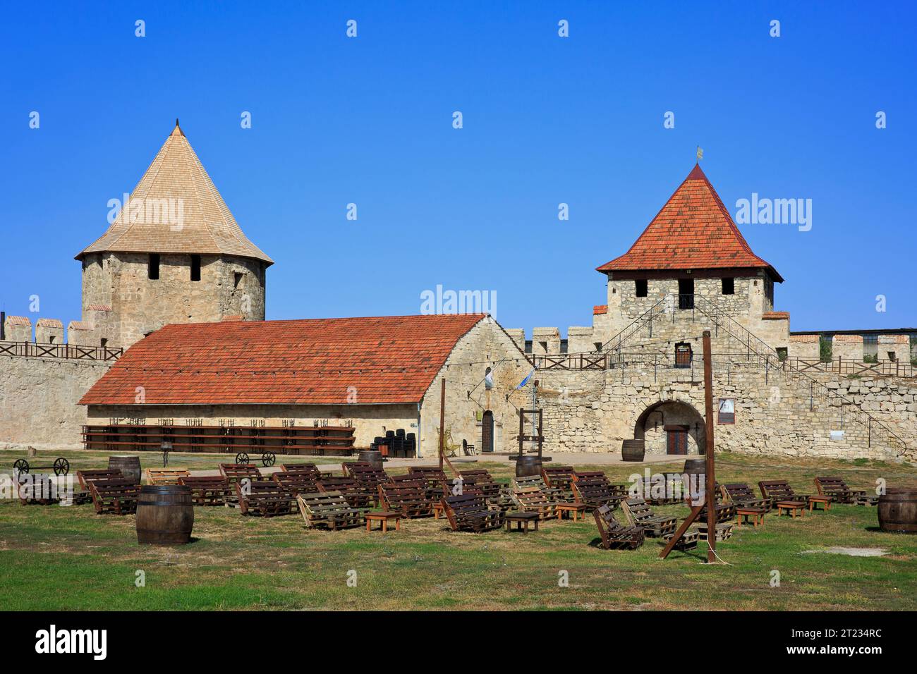 La cour intérieure de la forteresse Tighina du 15e siècle à Bender (Transnistrie), Moldavie Banque D'Images