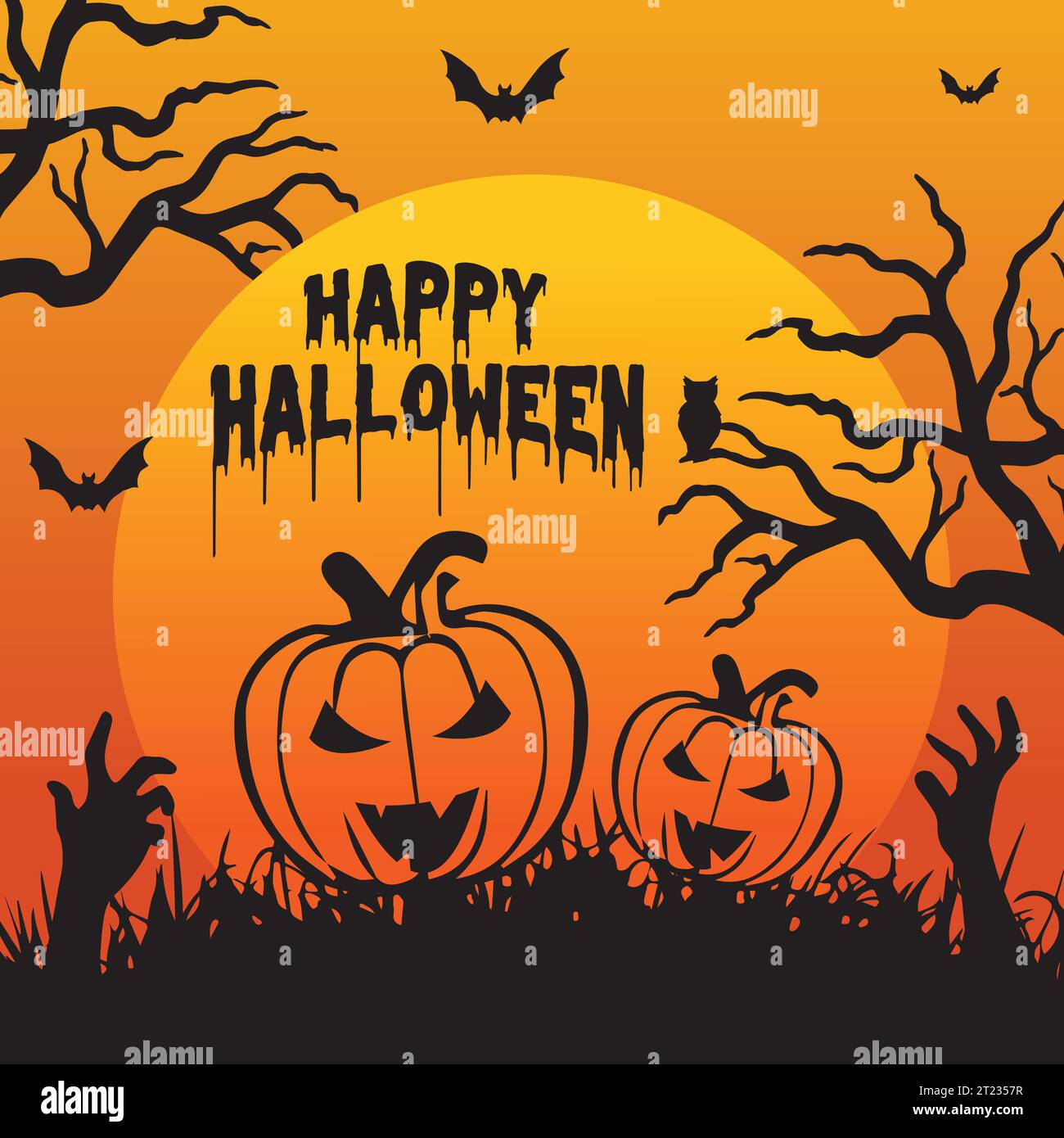 Joyeux Halloween Spooky Party avec des chauves-souris et des arbres effrayants Moonlight poster web Halloween Background Flyer Design Illustration de Vecteur