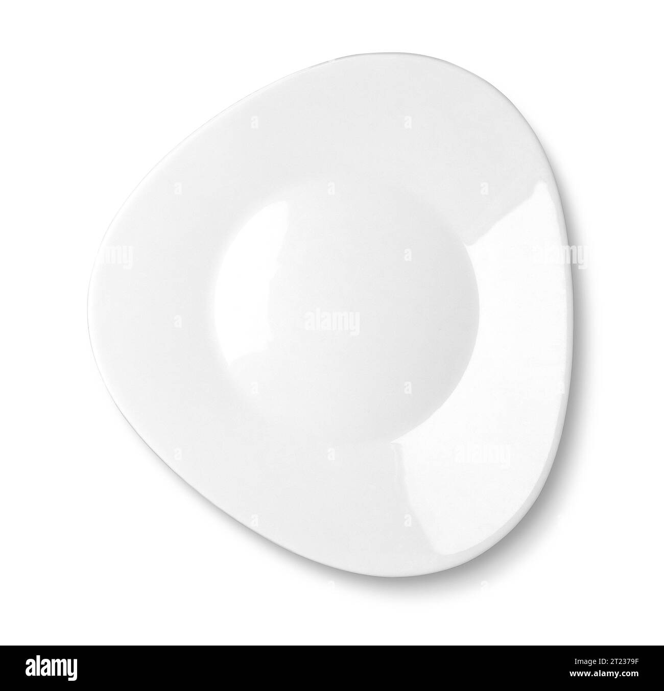 plaque blanche triangulaire isolée sur fond blanc, vue de dessus, chemin de détourage Banque D'Images