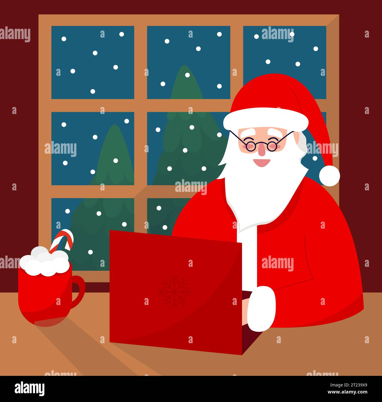 Père Noël travaillant sur ordinateur portable Illustration de Vecteur