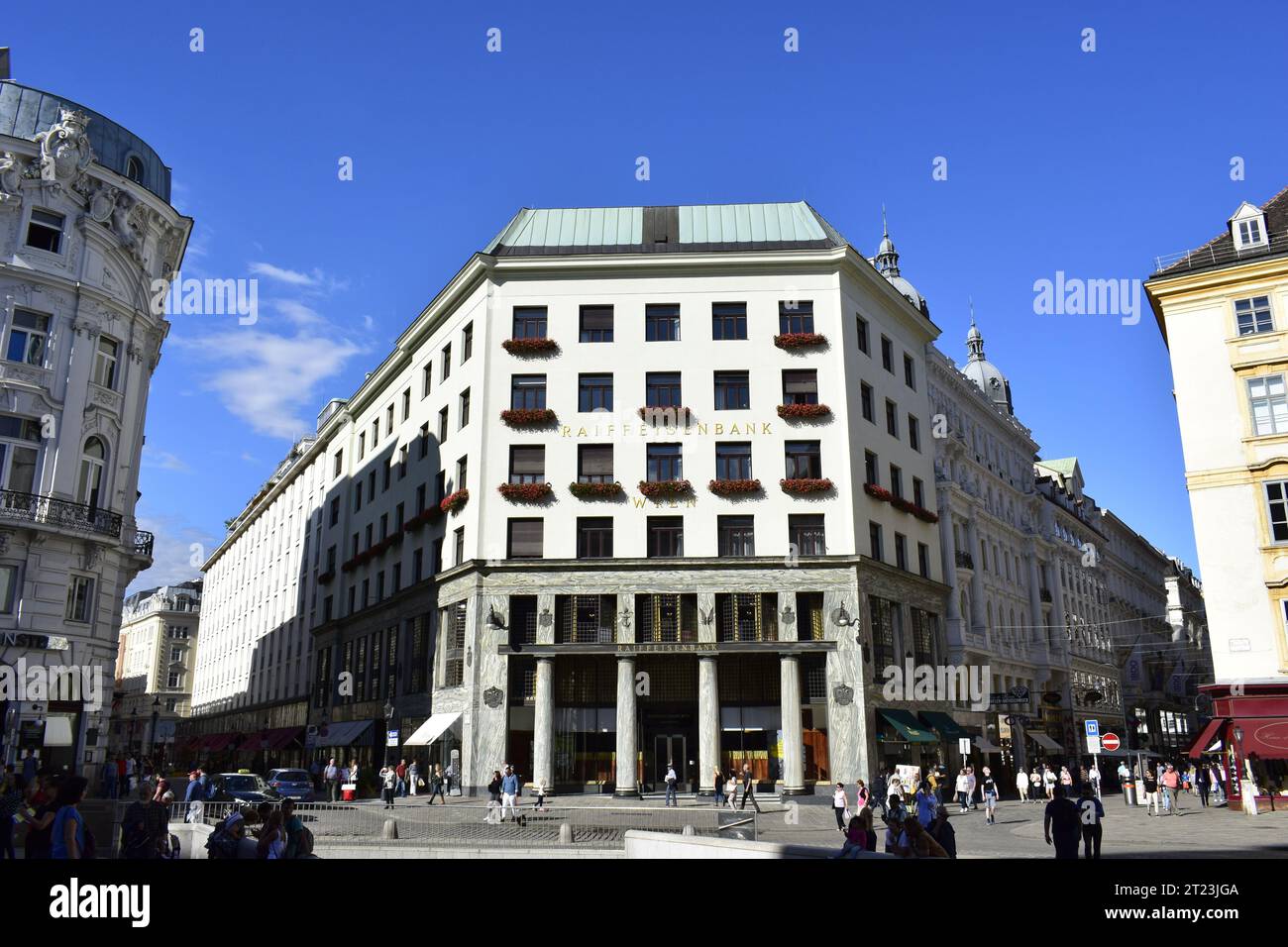 VIENNE, AUTRICHE - 8 AOÛT 2018 : 'Looshaus' à Michaelerplatz. Conçu par l'architecte autrichien Adolf Loos en 1909. Exemple du modernisme viennois. Banque D'Images