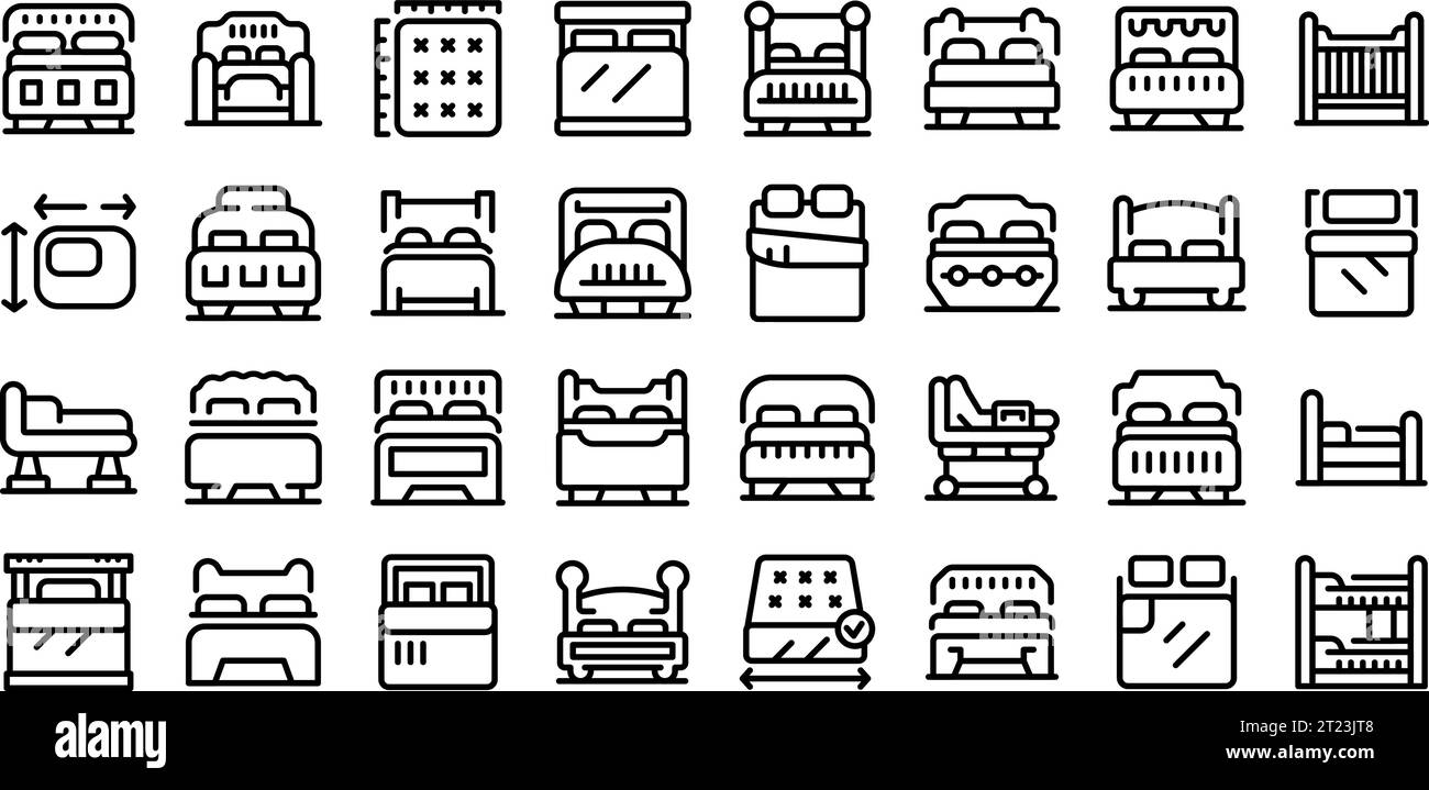 Les icônes de lit définissent le vecteur de contour. Maison en bois. Couvrir le sommeil de la chambre Illustration de Vecteur