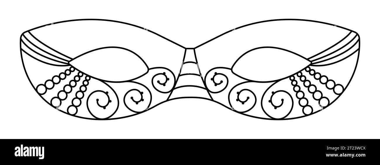 Masque mascarade ligne noire avec perles et dentelle, illustration vectorielle pour Mardi gras Illustration de Vecteur