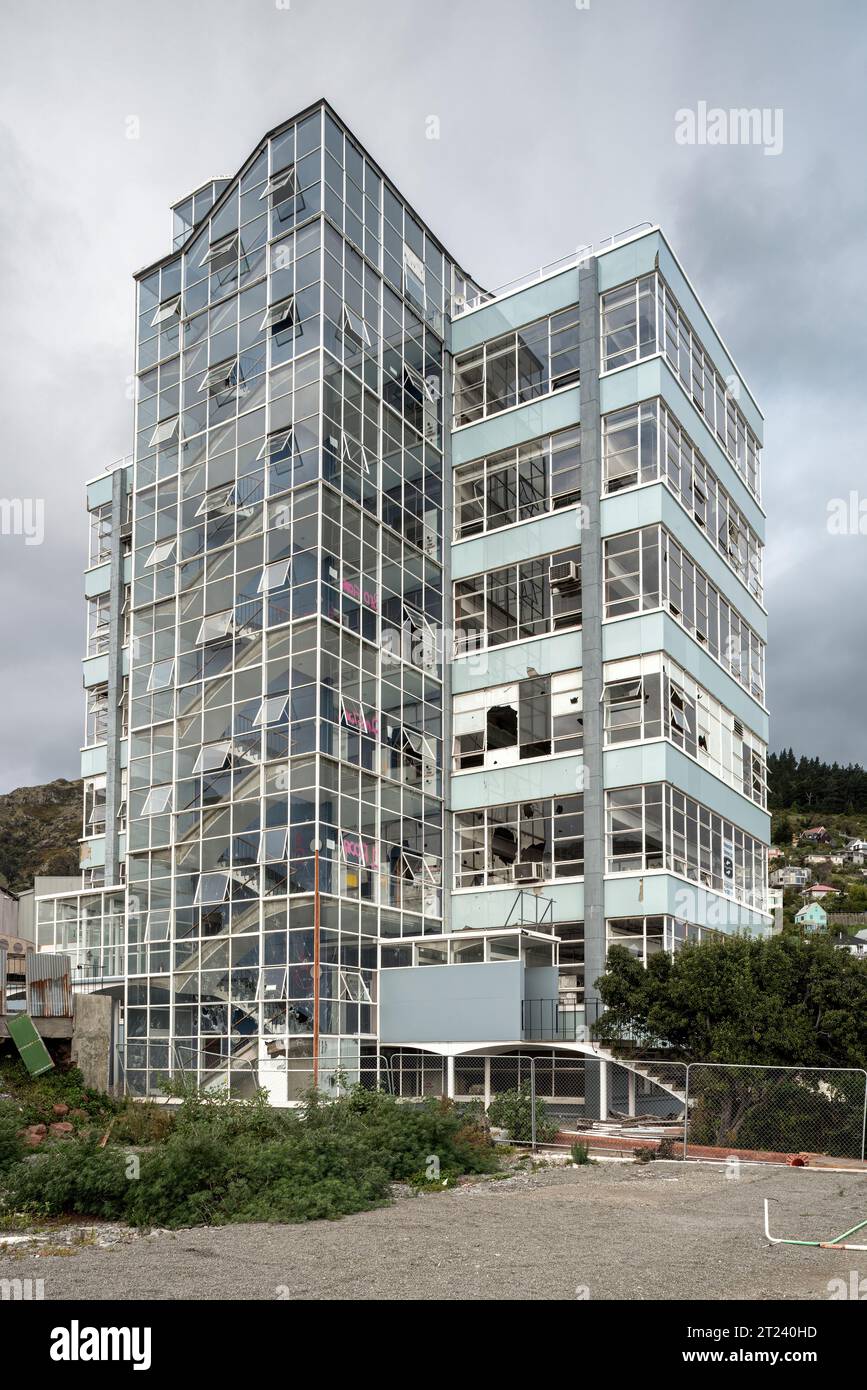 Abandonné, bâtiment endommagé par un tremblement de terre, Lyttelton, Christchurch, Nouvelle-Zélande suite au tremblement de terre de Christchurch en 2011 Banque D'Images