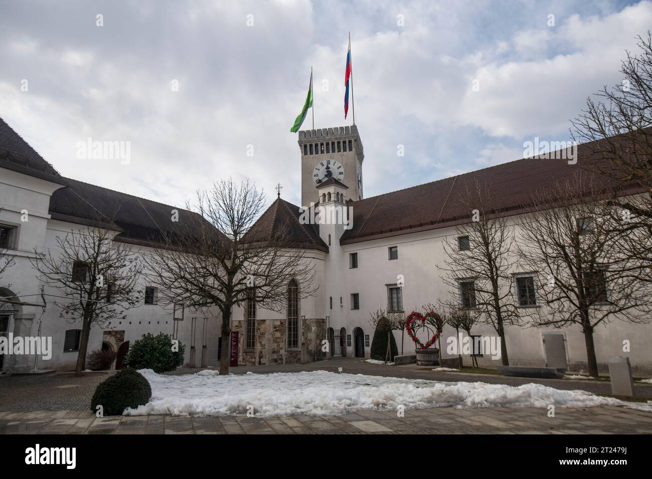 Château de Ljubljana, intérieur neigé en hiver. Slovénie Banque D'Images