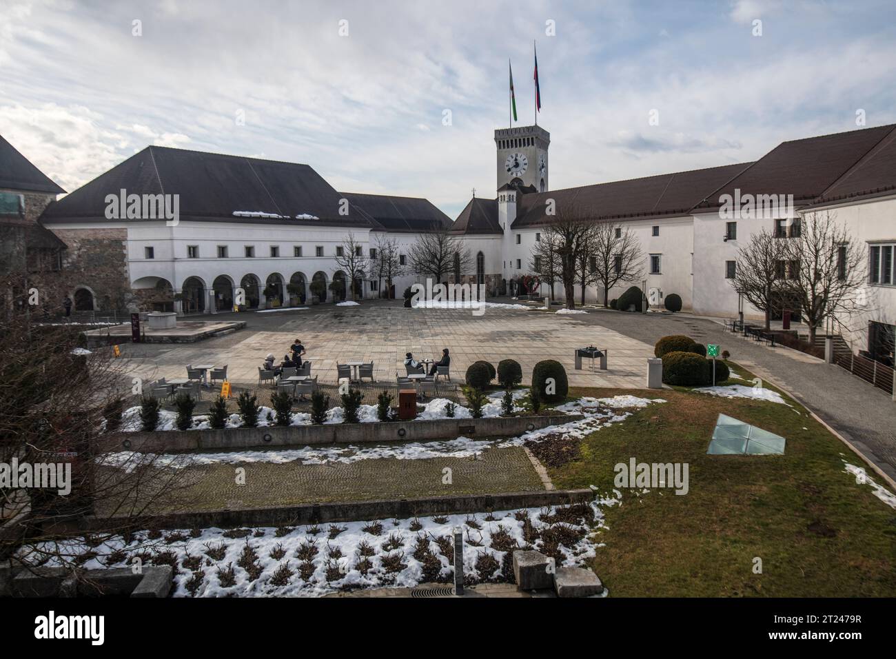 Château de Ljubljana, intérieur neigé en hiver. Slovénie Banque D'Images