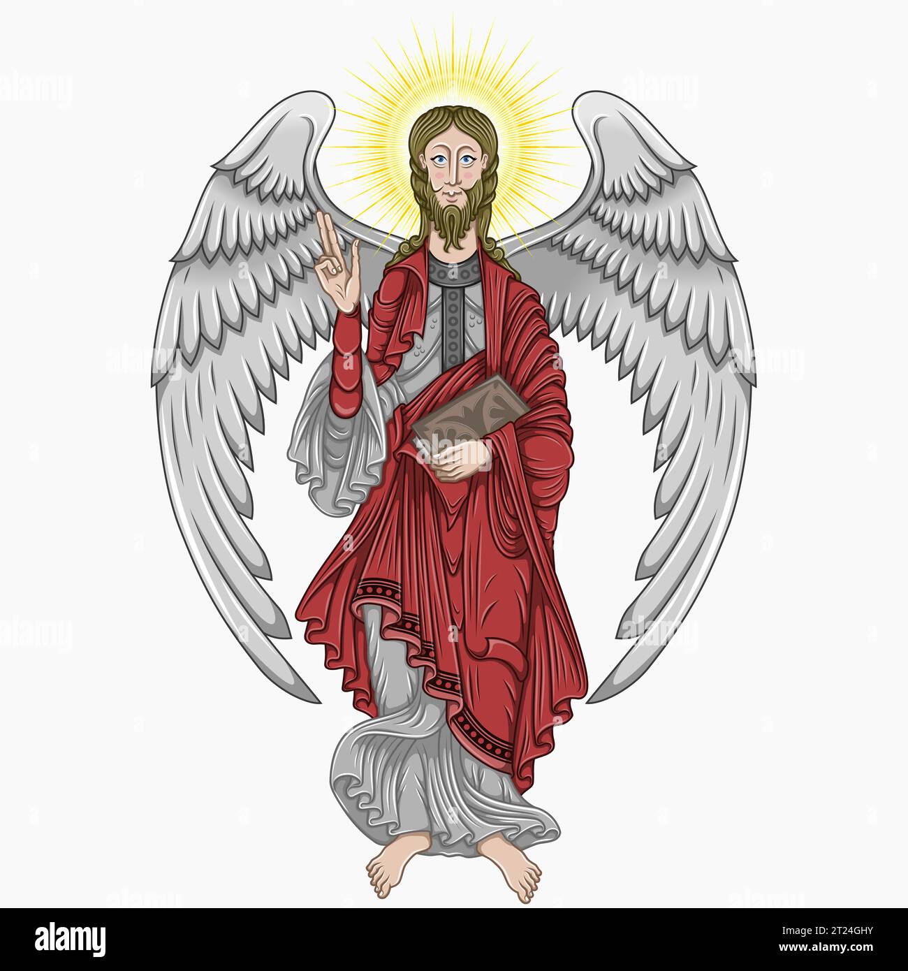 Vector design ange catholique tenant une bible, art chrétien du Moyen âge Illustration de Vecteur
