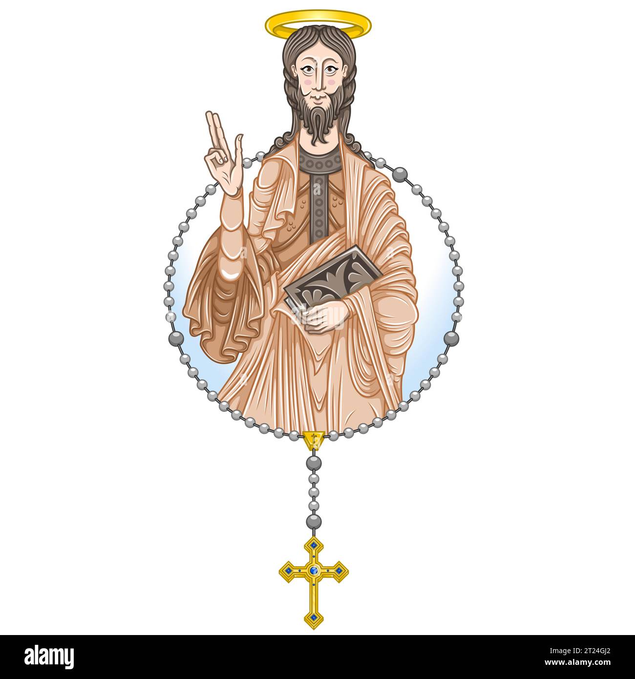 Conception vectorielle de l'Apôtre avec rosaire catholique, art chrétien du moyen âge Illustration de Vecteur