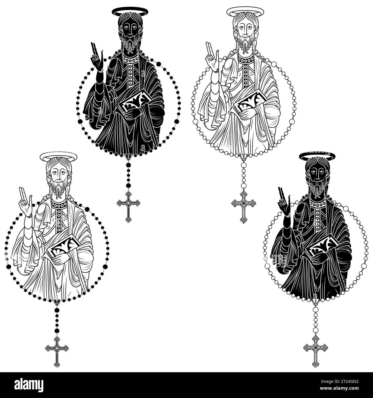 Conception vectorielle de l'Apôtre avec rosaire catholique, art chrétien du moyen âge Illustration de Vecteur